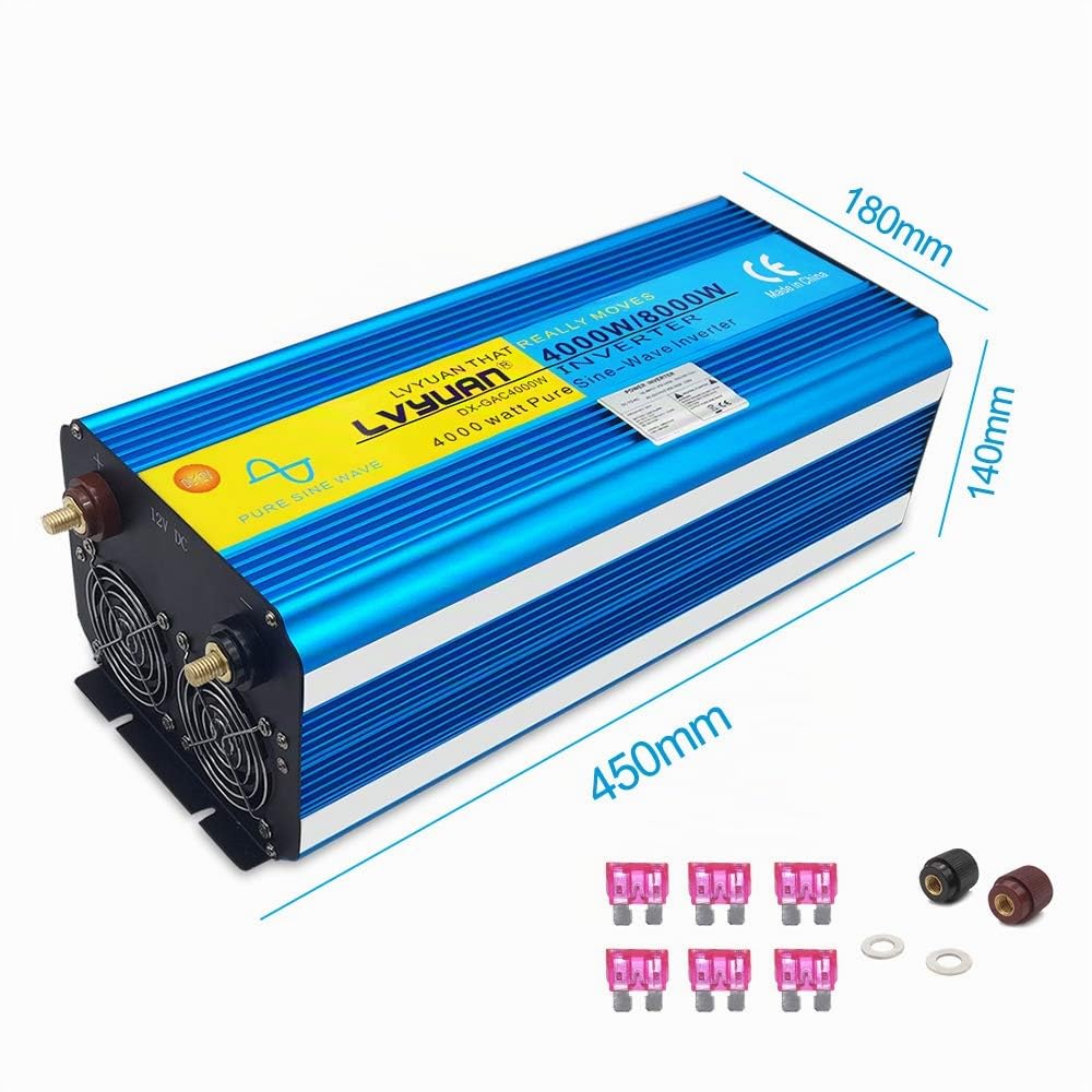 Yinleader 4000W /8000W Inverter 12v 220v/230v Onda Sinusoidale Pura Convertitore di Tensione Trasformatore Con 2 Prese EU e Una USB, Telecomando Senza Fili 2 LED