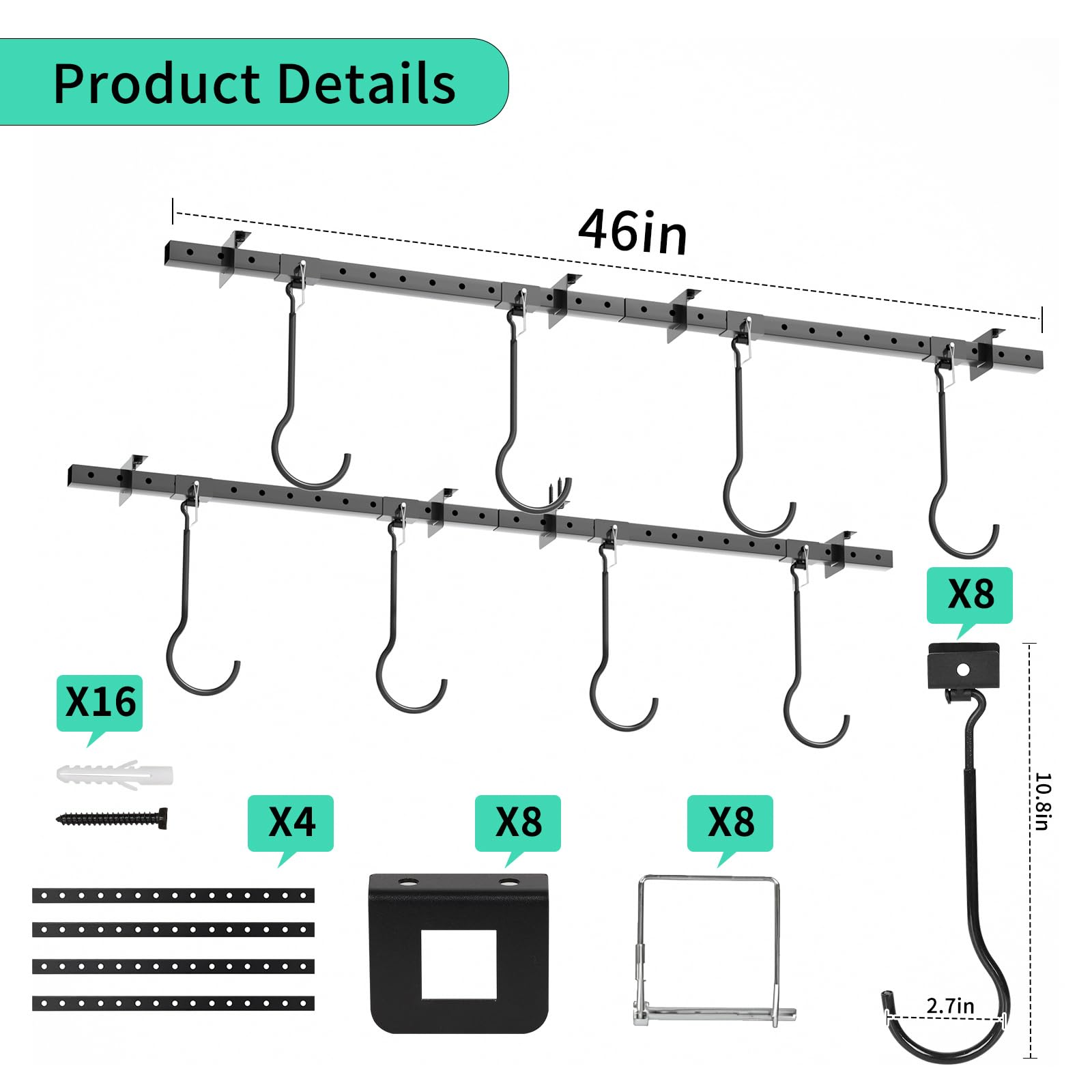 Echaprey Appendini per bici da garage e da soffitto, in metallo, per garage, casa, 8 ganci regolabili per biciclette da 4 a 8 biciclette, può contenere fino a 113,4 kg