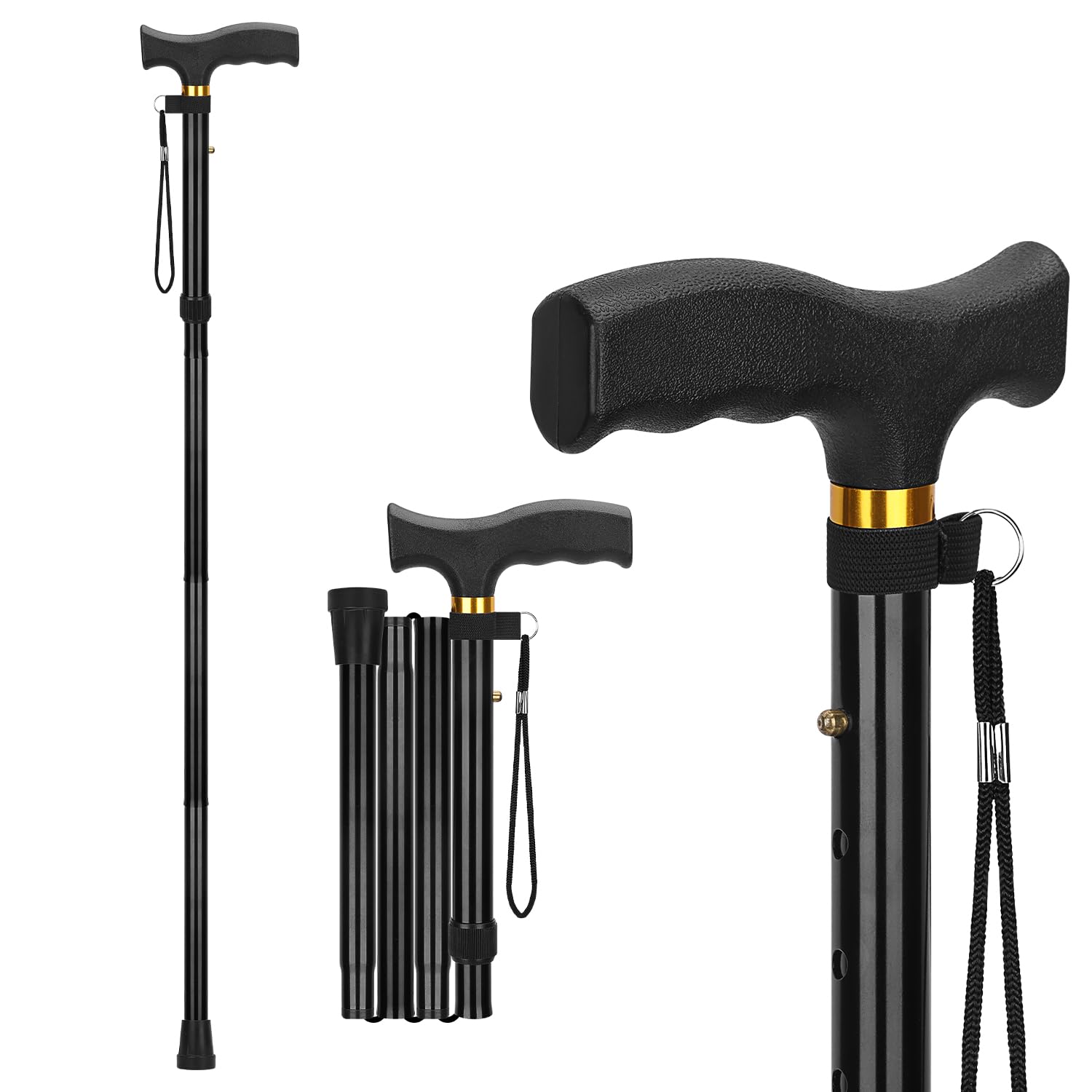 Walking Stick for Women and Men, Collapsible, Lightweight, Sleek, Foldable Folding Walking Cane and Sticks for Seniors & Adults with Comfortable T-Handle