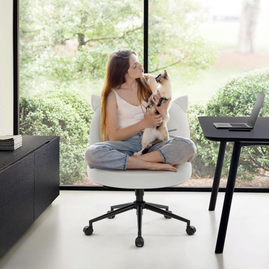 IWMH Armless Office Desk Chair with Wheels,Ergonomic Criss Cross Legged Computer Chair with Fabric Padded, Height Adjustable Wide Seat Vanity Chairs,Mid Back Task Chair for Home, Bedroom ()