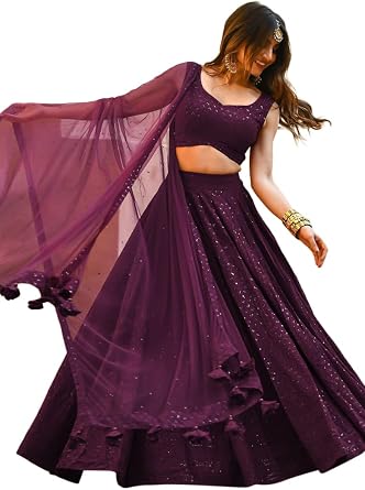 Indya Purple Embroidered Georgette Lehenga Set With Dupatta for Festive | Sleeveless | V-Neck | Indian Ethnic Wear