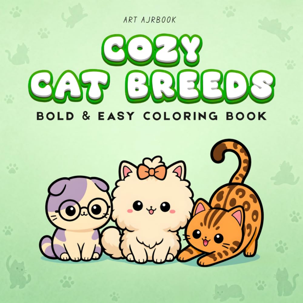 COZY CAT BREEDS: Bold & Easy Coloring Book for Ages 3-8 | 50 Bold & Easy Cat Breed Design Pages | Persian, Siamese, Maine Coon & More! | For Kids and Toddlers, Preschoolers, and Beginners
