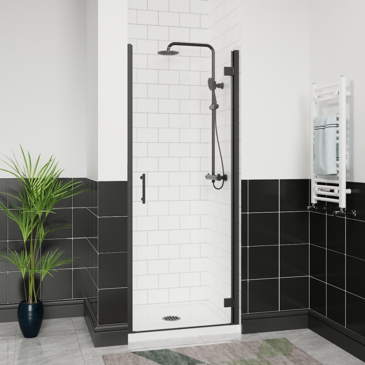 Aquariss Matte Black 800Mm Hinged Shower Enclosure Door
