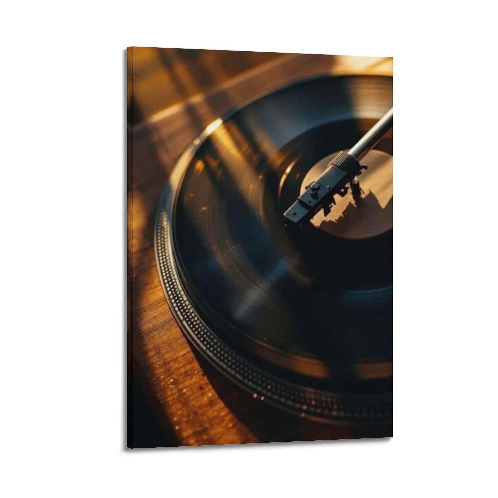Gramofon z płytą winylową w ciepłym świetle sztuka ścienna, retro muzyka dekoracja do domu i salonu plakat dekoracyjny obraz płótno plakaty ścienne i obraz artystyczny druk nowoczesny rodzinny