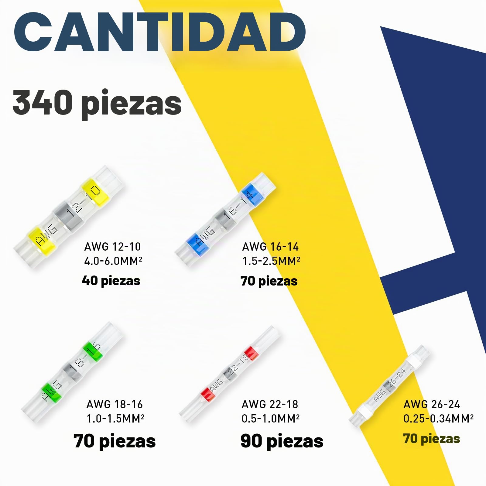 haisstronica Conectores de cable con sellado de soldadura de 340 piezas: conectores de cable termorretráctiles de grado marino: terminales de cable de empalme a tope