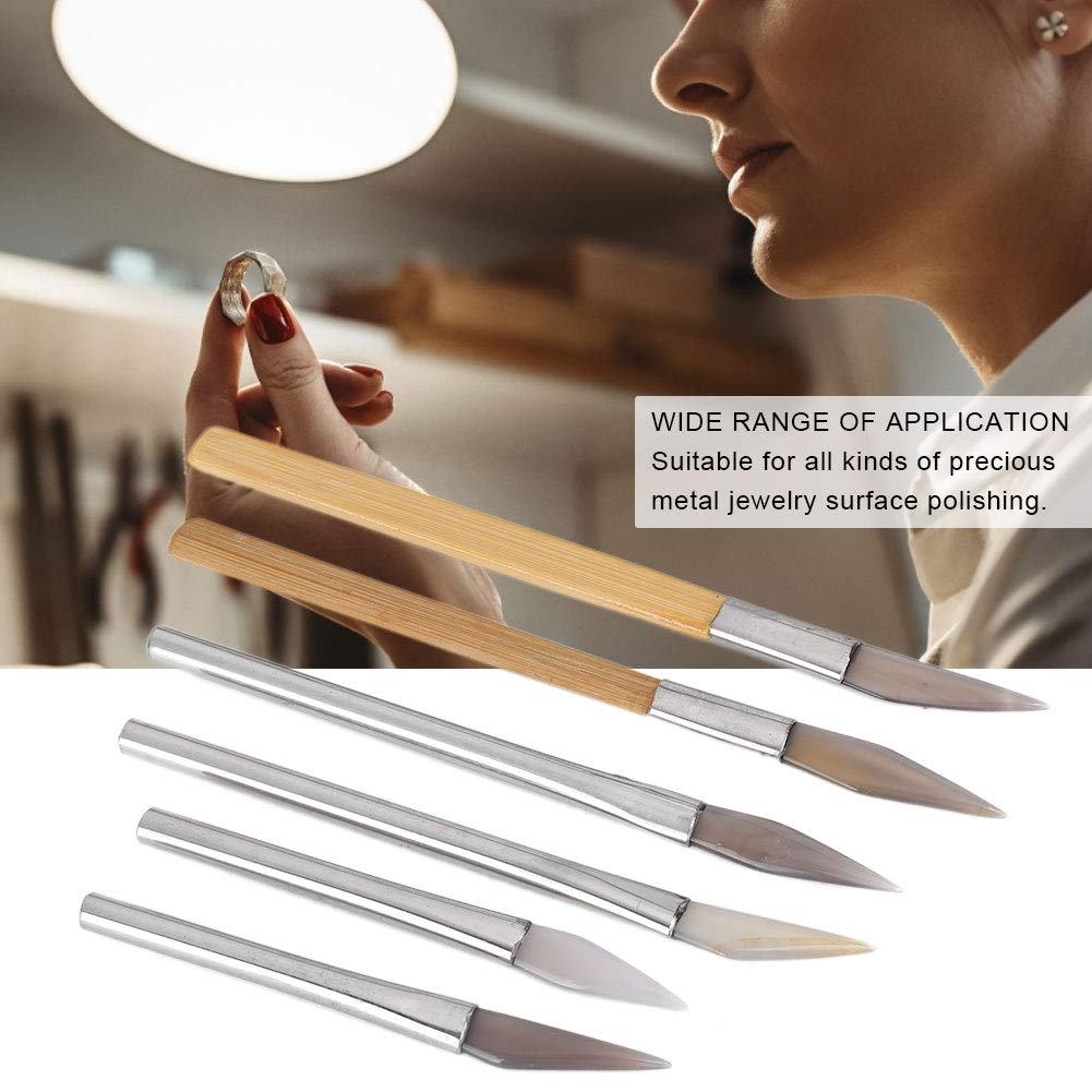 Knife Edged Agate Burnisher, Bezel Closing Agate Burnisher Knife, Convenient Polishing Safe Different Shapes for Gold Platinum Jewelry Sterling Silver