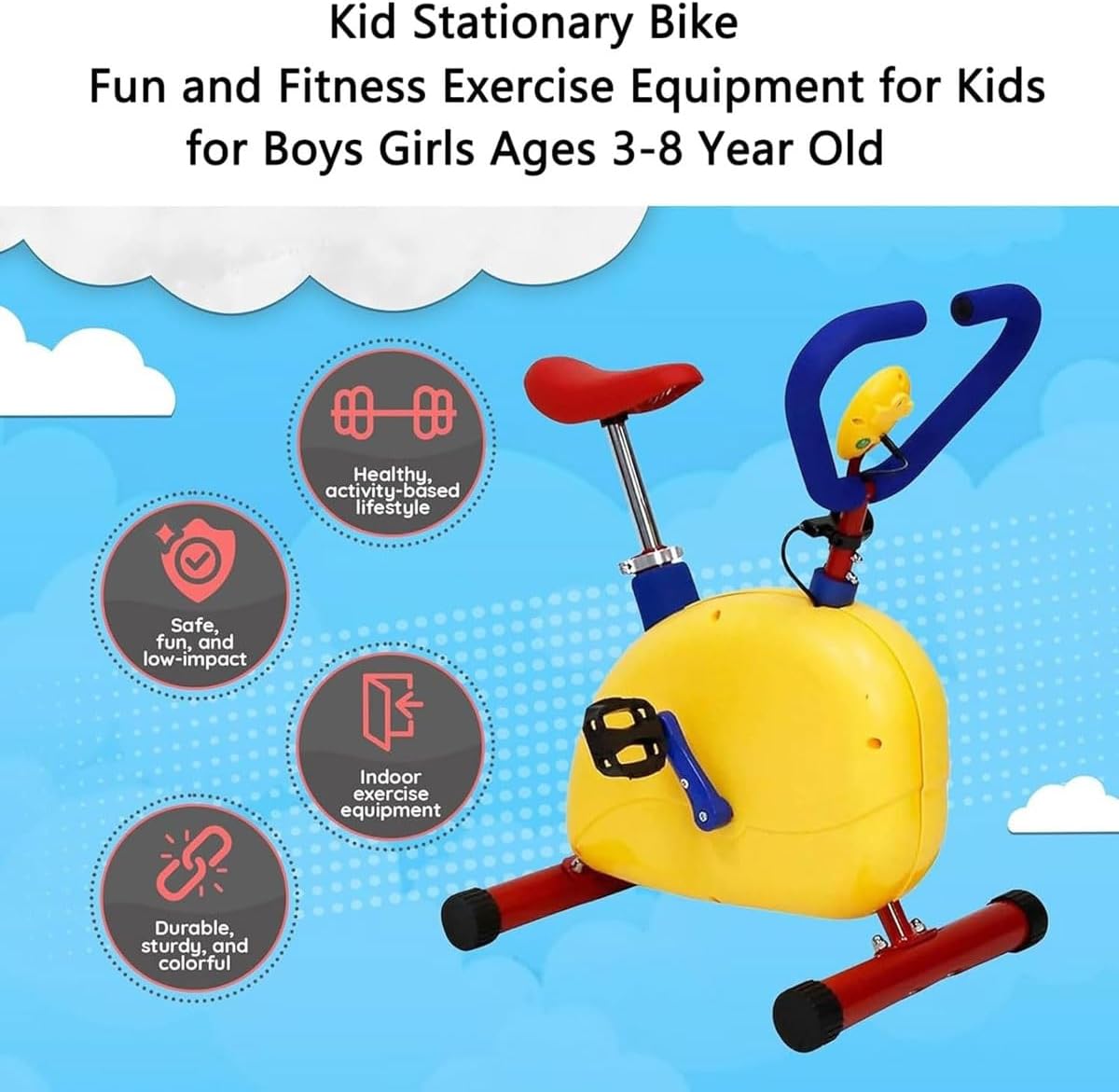 Kid Stationary Exercise Bike Indoor Cycling Bike,Cardio Workout Equipment,Adjustable Fun and Fitness Exercise Equipment,for Kids for Boys Girls Ages 3-12 Year Old