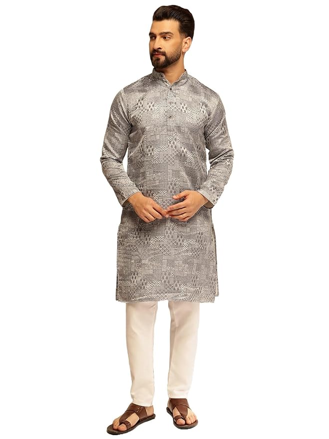 SOJANYA (Since 1958 Men's Jacquard Silk Woven Design Kurta With White Pyjama