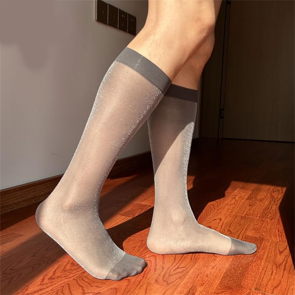 Men's Glossy Middle Calf Dress Socks for Business Professional Prom Attires Soft Breathable Nylon Fabric Prom