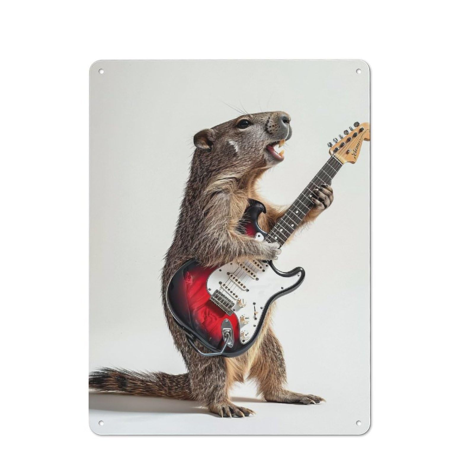Junmoney Style-9 Tin Wall Plaque 40X30cm With Groundhog Guitar For Garage Wall, For People Furnishing A Garage, For Retro Home Interiors