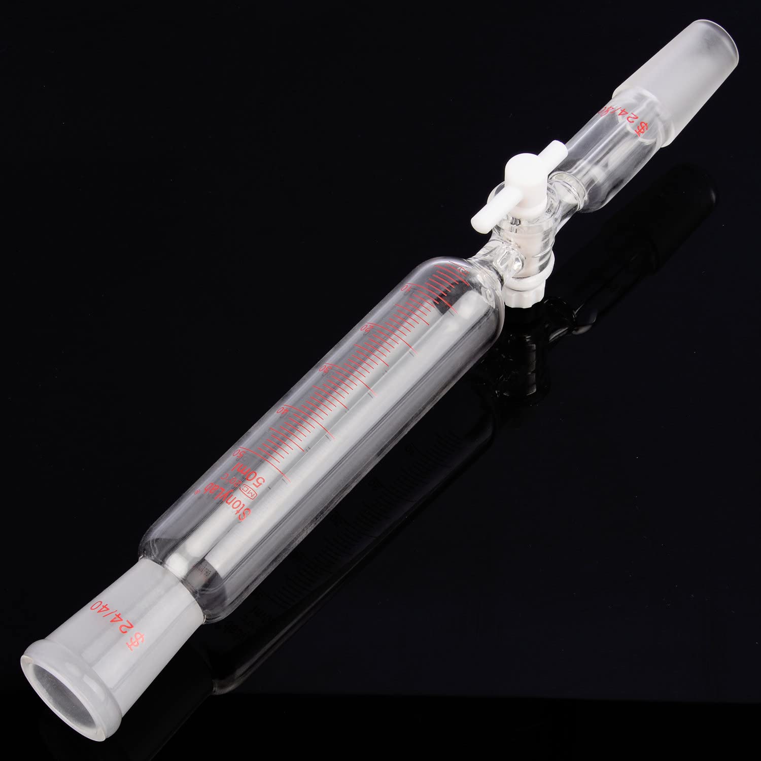 stonylab Entonnoir d'addition, Entonnoir à Gouttes Gradué en Verre Borosilicate 24/40 avec Robinet en PTFE pour Laboratoire Entonnoir Supplémentaire, 50 ml