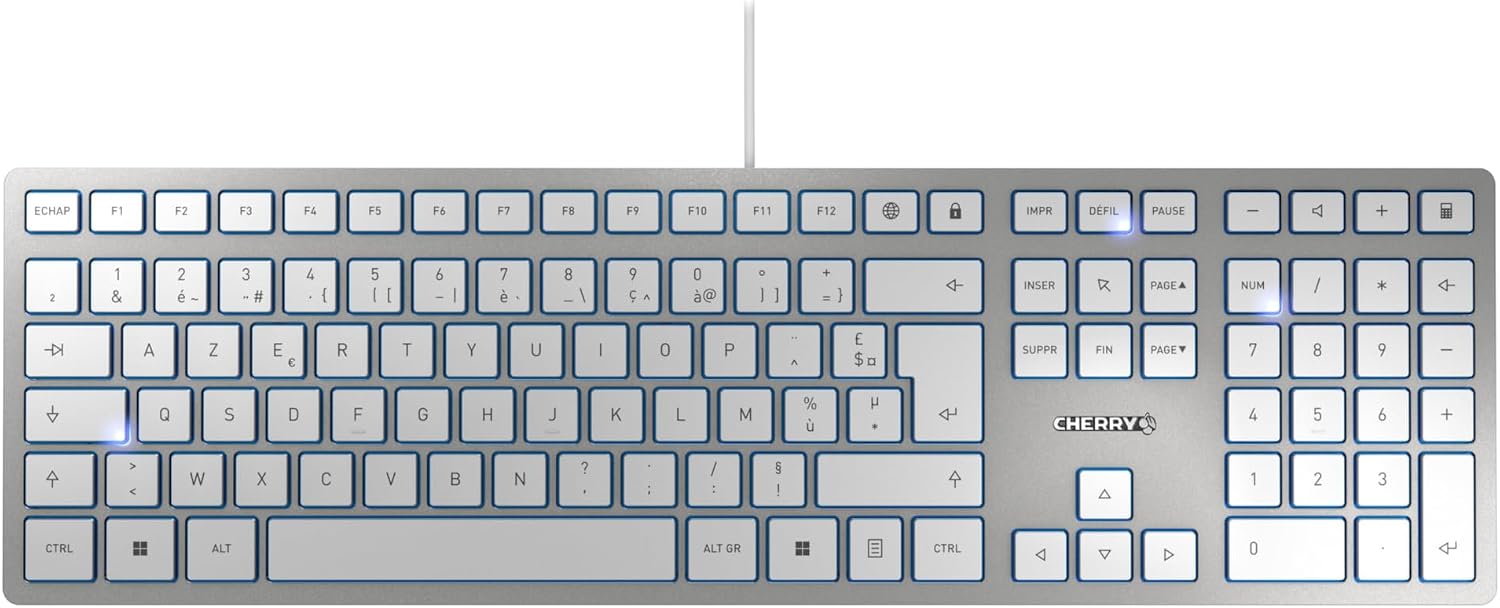 CHERRY KC 6000 Slim Design Keyboard Belgian Layout AZERTY Wired USB-A Port Quiet Keys Durable Labelling Silver