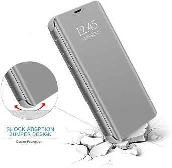 Galaxy S25 Cover Cases Compatible with Samsung S25 Flip Cell Phone Case Clear View Mirror Flip Cover PU Leather with Kickstand Protective Cover for Samsung Galaxy S25 (Silver)
