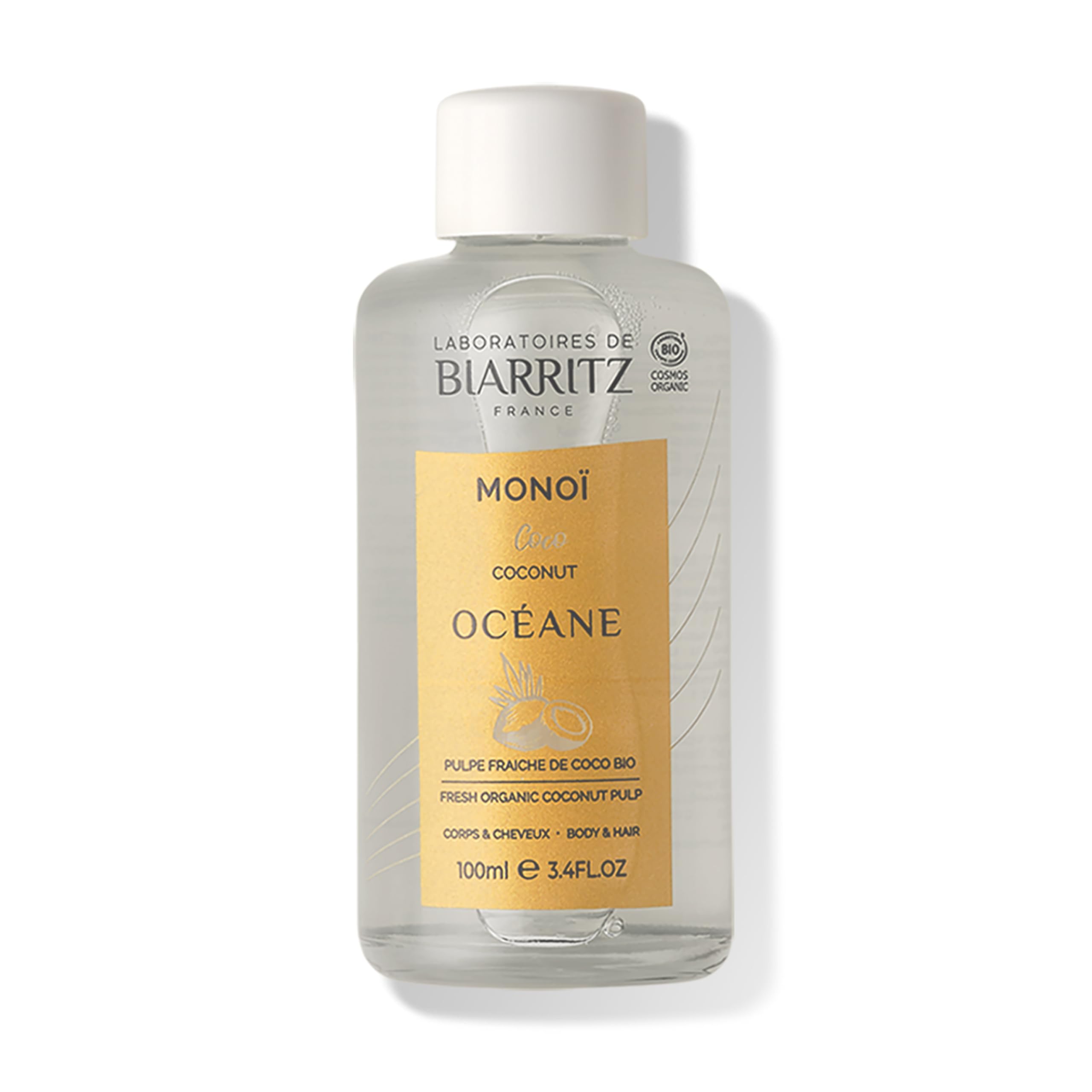 Laboratoires de Biarritz - Monoï Océane Certifié Bio - Parfum Noix de Coco - Corps et Cheveux - 100 ml - Fabriqué en France