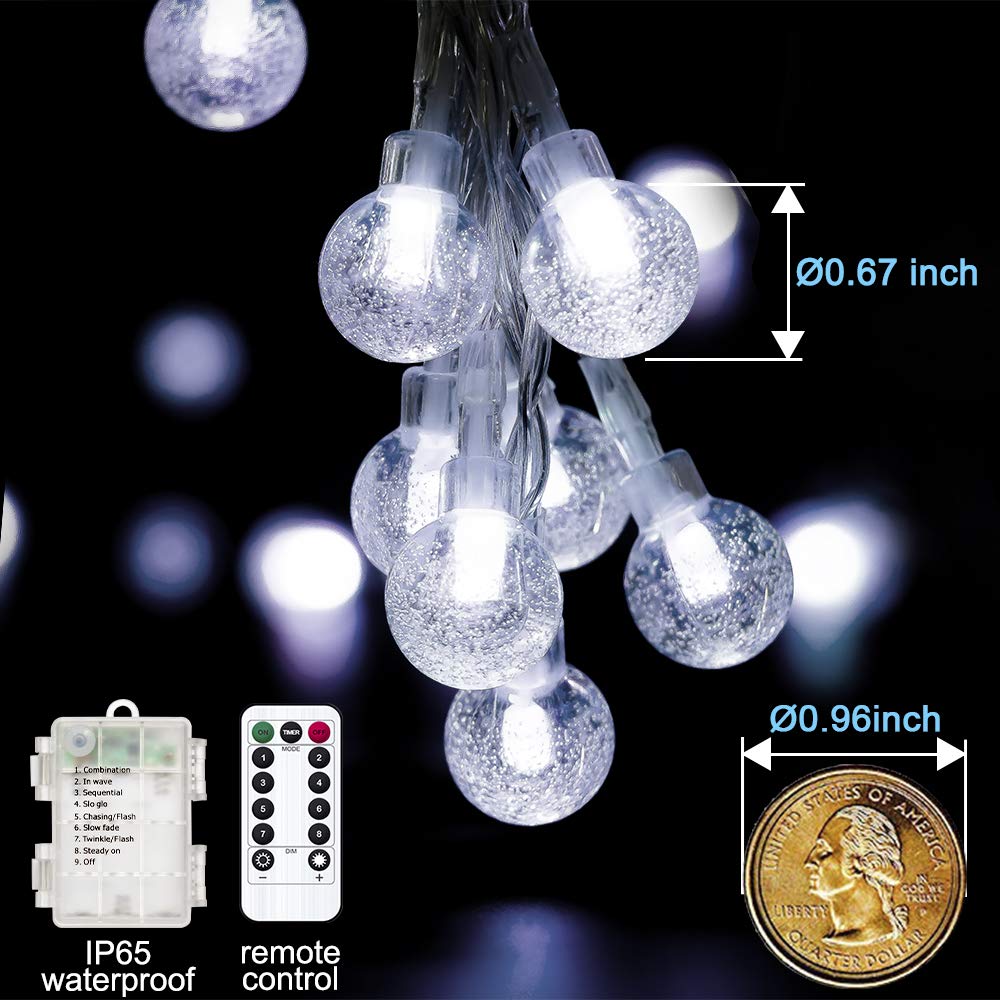 Globe Lichterkette, batteriebetrieben, 2 Stück, 60 LEDs, kaltweiß, wasserdicht, mit Fernbedienung, für Zuhause, Terrasse, Party, Weihnachten, Gartendekoration