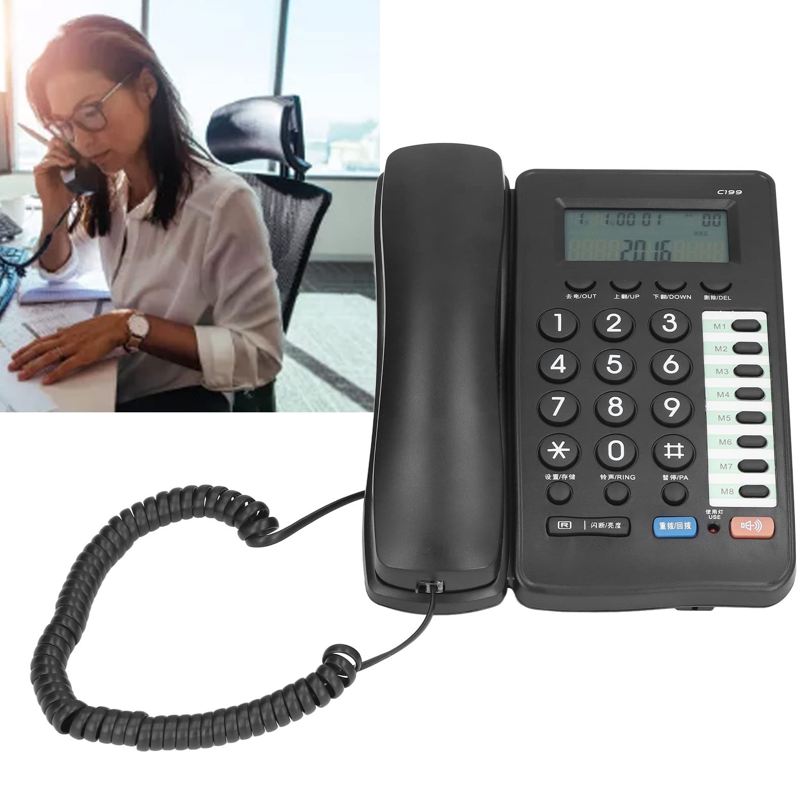 Telefono con Filo, Telefono di Casa con Schermo LED, Servizio di Identificazione Chiamante e Vivavoce con Voce Chiara, Funzione Muto, Telefono Fisso per Ufficio, Reception, Hotel