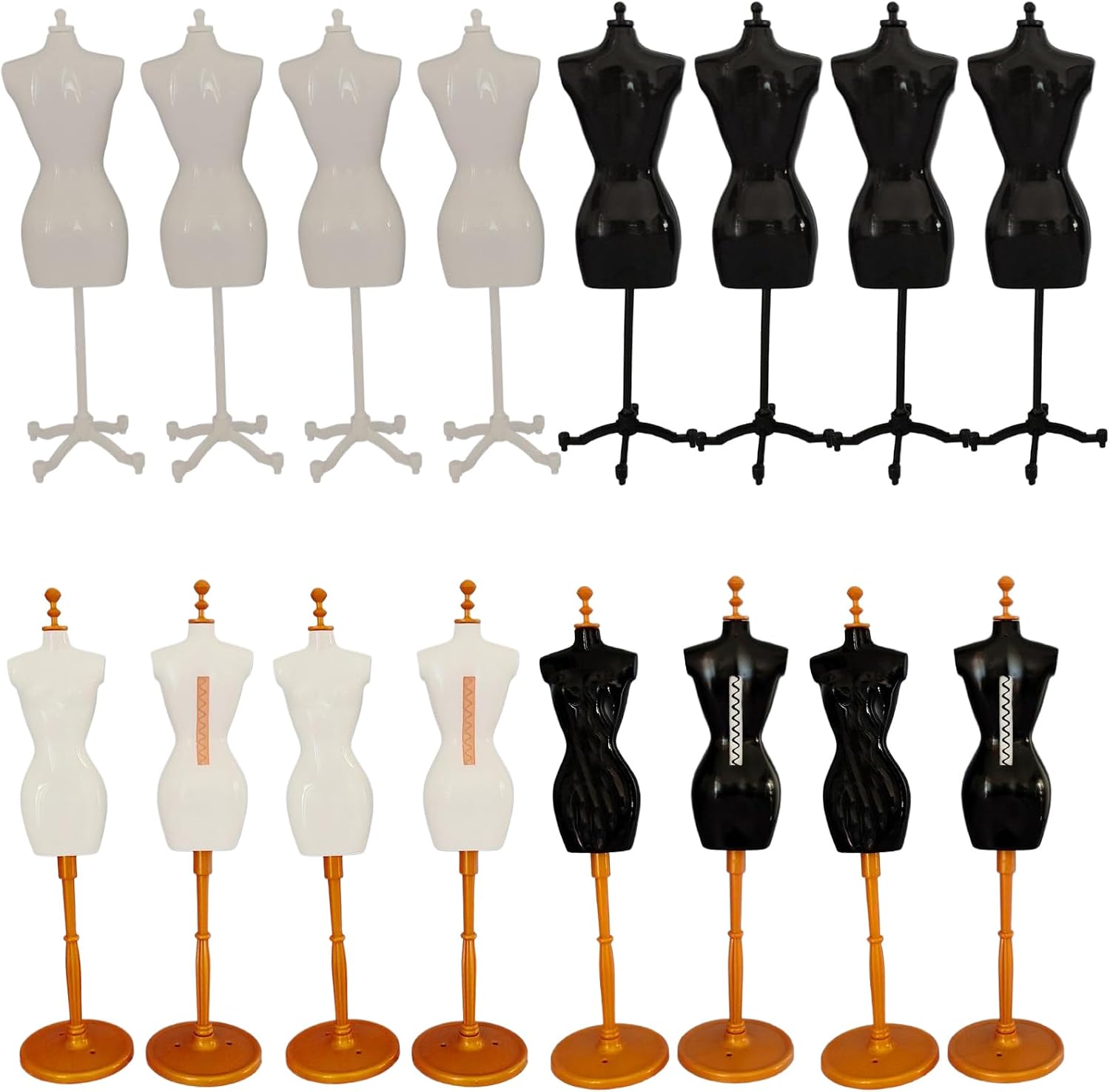 Drawing Supplies, Dress Form with Base 8Pcs 2.2x10.8in Dress Form Mannequin with Back Slot & Inserter Female Mannequin for Sewing, Clothes Design, White Gold + Black Gold