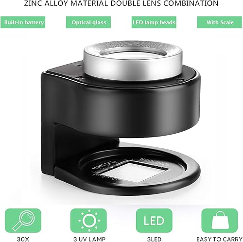 Miniatura 2 de Lupa de monedas 30X, recargable por USB, 6 luces, lupa portátil de metal, lupa de costura, lupa de costura para textiles, herramientas ópticas,