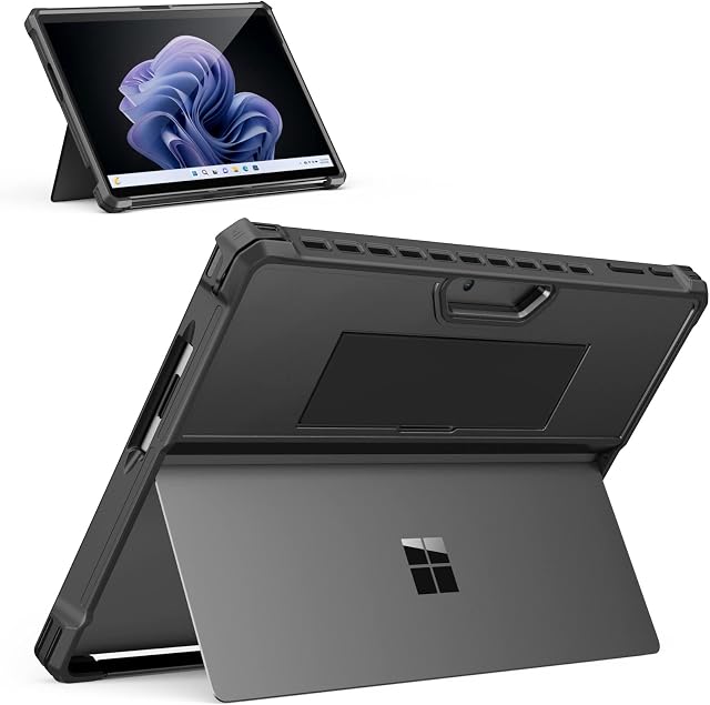 MoKo Case Compatible with Microsoft Surface Pro 9 / Pro 9 5G 13-Inch 2022 - All-In-One Protective Rugged Cover Case with Hand Strap & Compatible with Type Cover Keyboard Fit Surface Pro 9, Black
