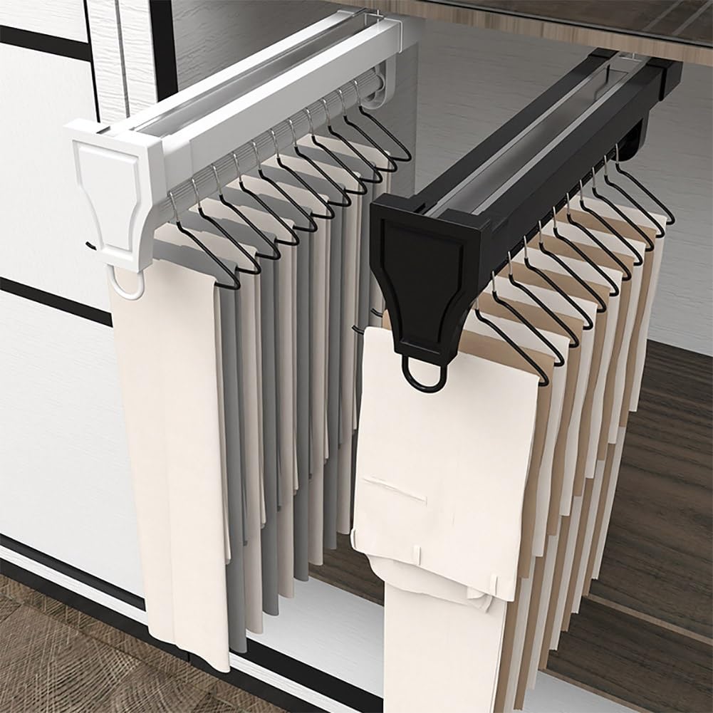 Asta di gancio dell'indomare espandibile, rack di abbigliamento estraibile per cappotti e pantaloni, design salvaspazio, capacità di carico di 30kg, profondità 46.5cm, perfetto per l'organizzazione de