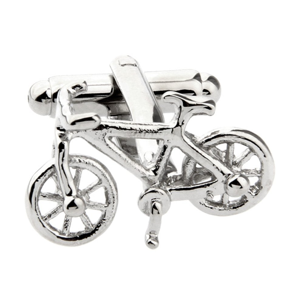 Men's Cufflinks 3D Bike Silver Bicycle Cuff Links for Shirt