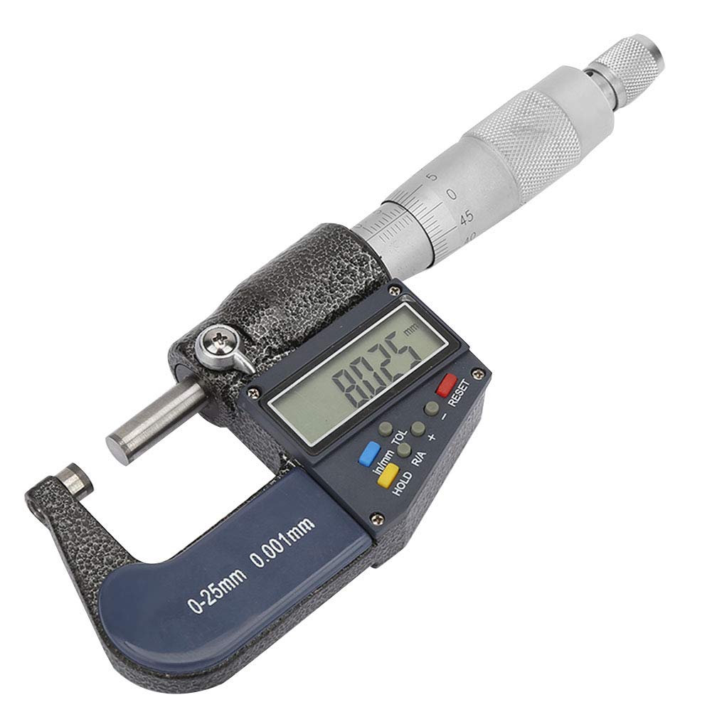 aqxreight Mikrometr Cyfrowy 0–25 Mm Narzędzie Pomiarowe z Wyświetlaczem LCD i podwójną skalą do Dokładnych Pomiarów Grubościomierzem w Laboratoriach Warsztatowych i Projektach Typu „zrób to sam”