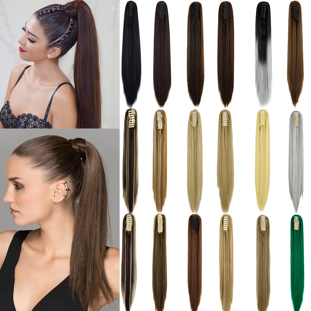 20 Inch Ponytail Extension Claw Clip in Long Straight Hair
