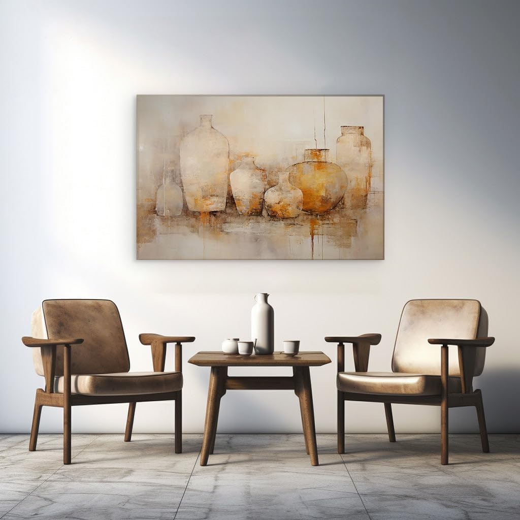 Canvas for Living room. Harmony in Hues: A Serene Display of Abstract Bottles, 27 x 18 inch Canvas Wall Art - Contemporary Masterpieces - Modern Home Decor