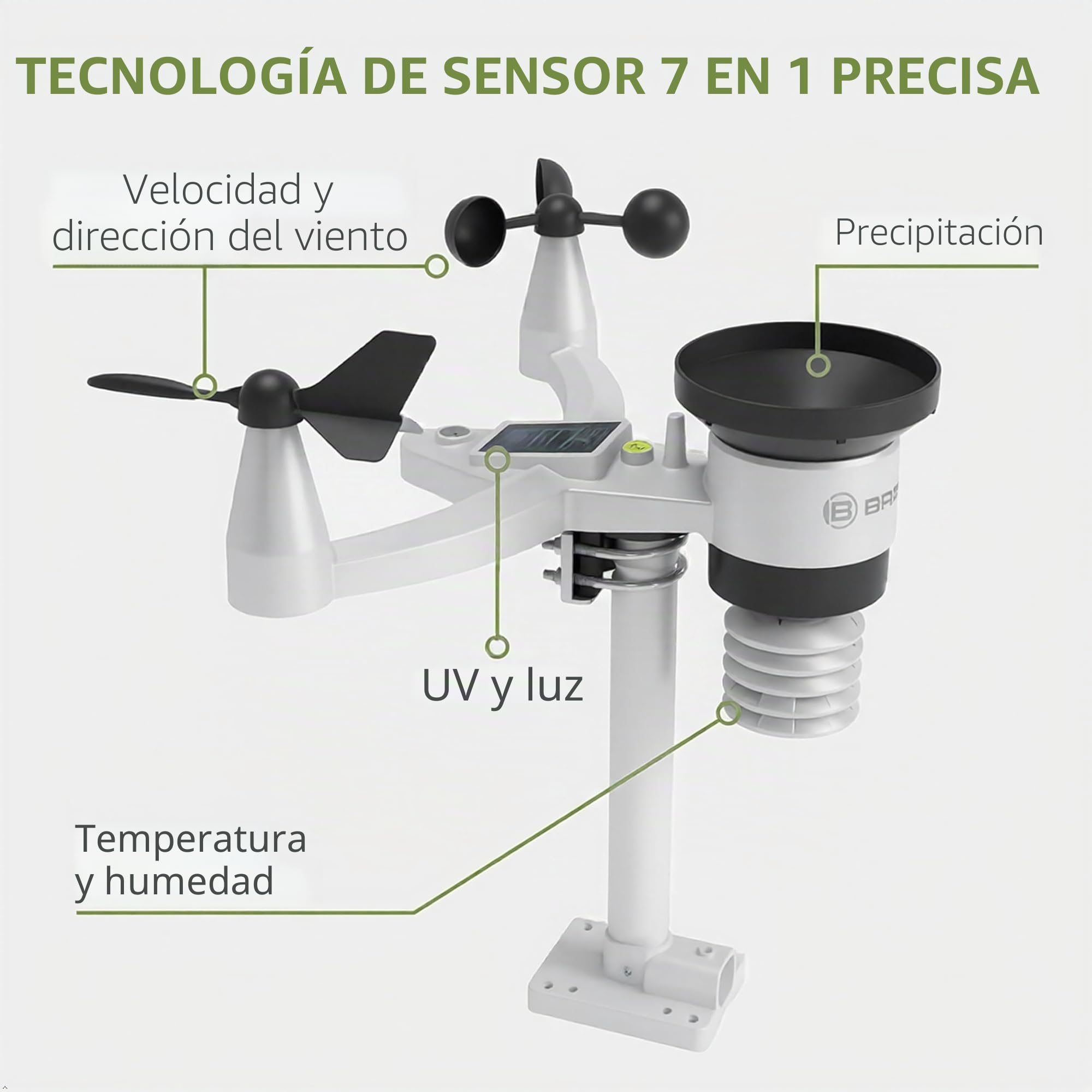 Bresser Estación meteorológica de 1,5 km de alcance, WiFi, sensor exterior 7 en 1, solar, UV, viento, lluvia, carga WiFi, alarma, clima interior y exterior | Temperatura interior y exterior, humedad, pluviómetro, anemómetro, previsión meteorológica, app,