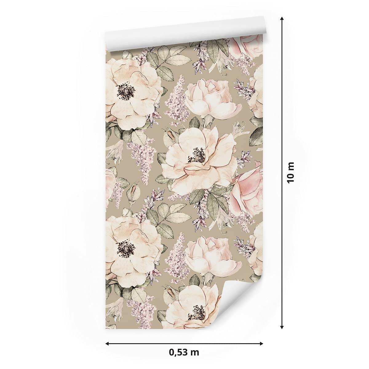 Muralo Papel Pintado Autoadhesivo Peonías, Flores, Hojas - 10m x 50 cm | Revestimiento mural autoadhesivo en rollo, colocación en seco sin cola, despegar y pegar, lavable, para paredes y muebles
