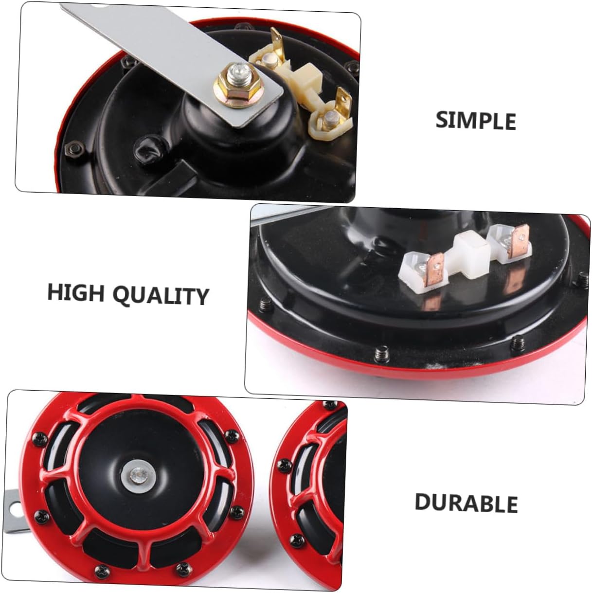 Homoyoyo Super Loud 12v Car and Motorcycle Horn Kit with High Low Tone, Red Pair with Relay, Auto Modification Electrical Horns for Trucks Suvs and Bikes