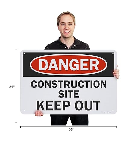 Miniatura 6 de SmartSign Señal de seguridad OSHA de aluminio, leyenda "Peligro: Construction Site Keep Out", 24 pulgadas de alto x 36 pulgadas de ancho, negro/rojo