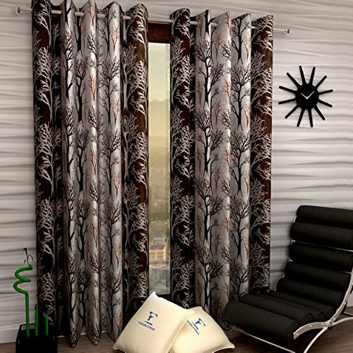 Fashion String 2 Pieces Long Tree Eyelet Polyester Door Curtains- 7 Feet, Brown