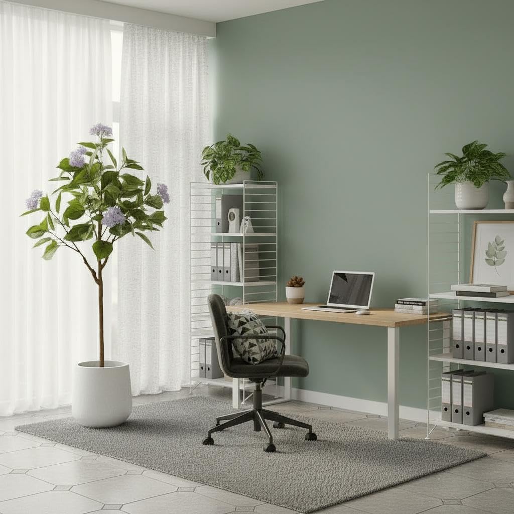 47 Inch Faux Hydrangea Tree with Pot, Artificial Indoor Hydrangea Plant, Decorative Fake Flower Tree for Home, Office & Living Room