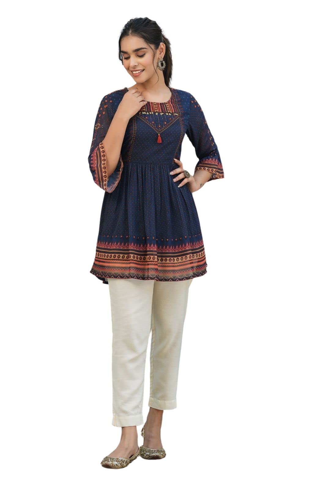 JuniperWomen's Georgette Festive Printed Flared Tunic