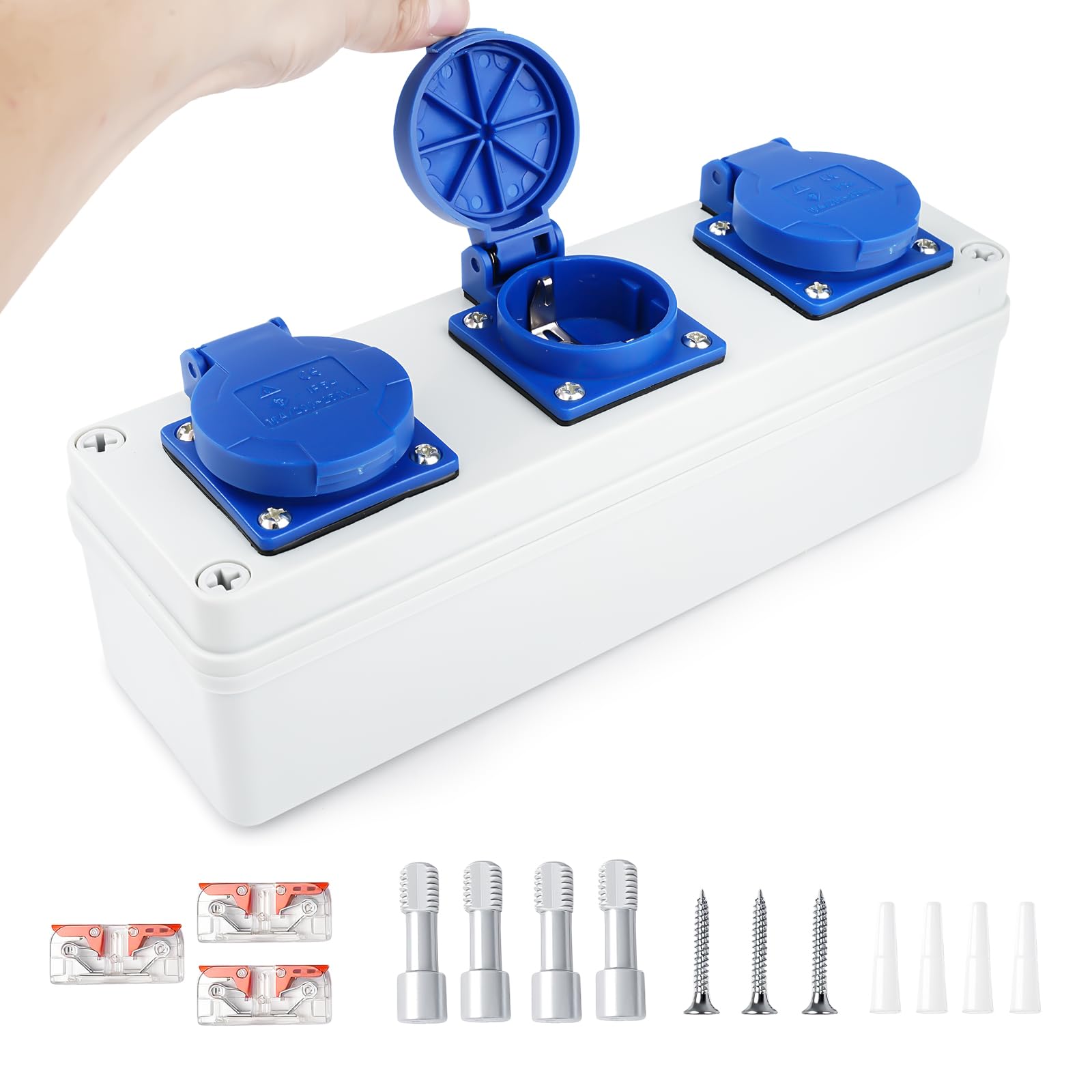 Distribuidor de corriente mural con Enchufe schuko 3 x 220V 16A Cuadro electrico Distribución de corriente para edificios Índice de protección IP54 apto para interiores y exteriores