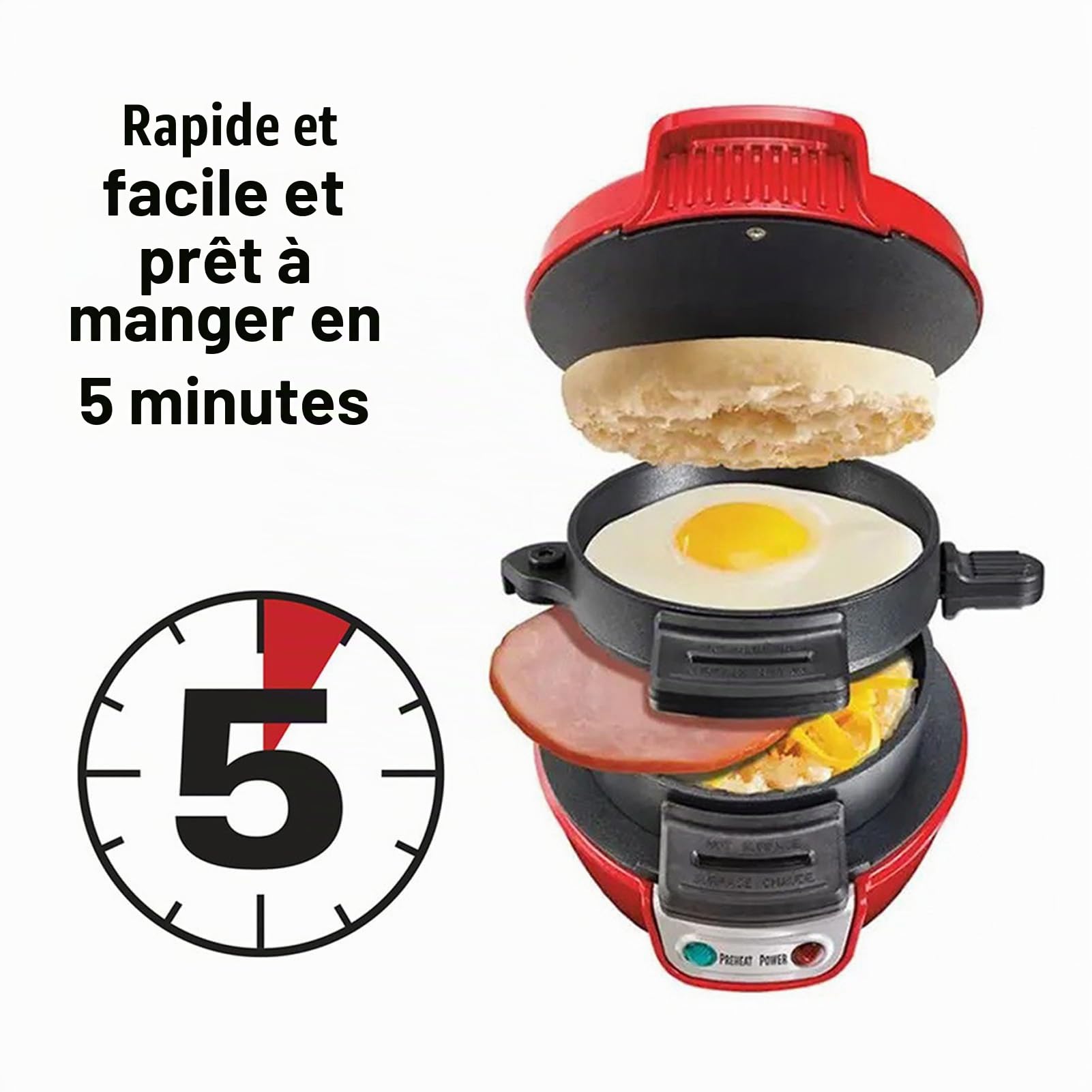 Appareils à Sandwiches, Grill Sandwich/Hamburger, Avec Compte à Rebours Numérique, Lave-vaisselle, Parfait Pour Les Hamburgers, Collations, Petit-déjeuner Rapide (Rouge)