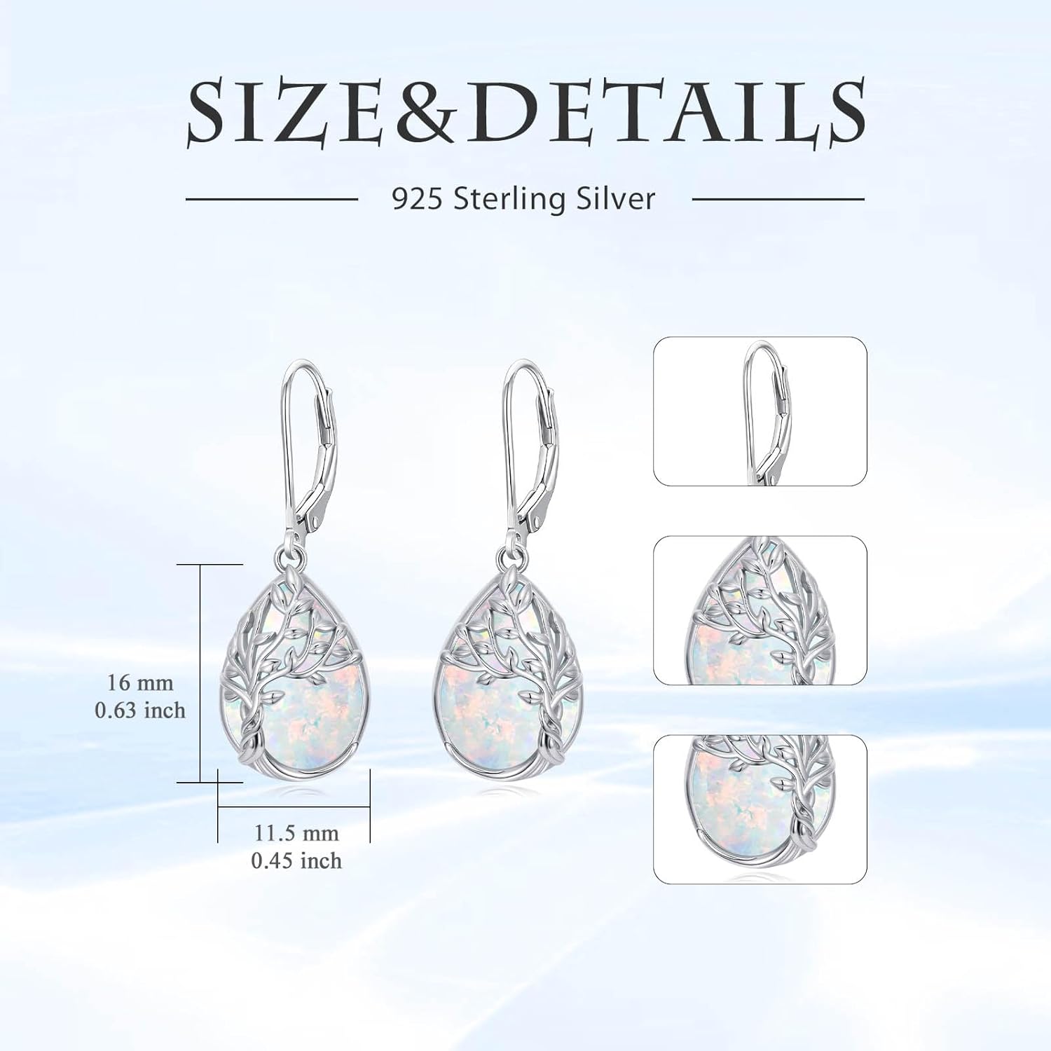 Tree of Life Earrings 925 Sterling Silver Teardrop Celtic Tree Leverback Earrings Gemstone Jewelry Gifts for Women - Image 5