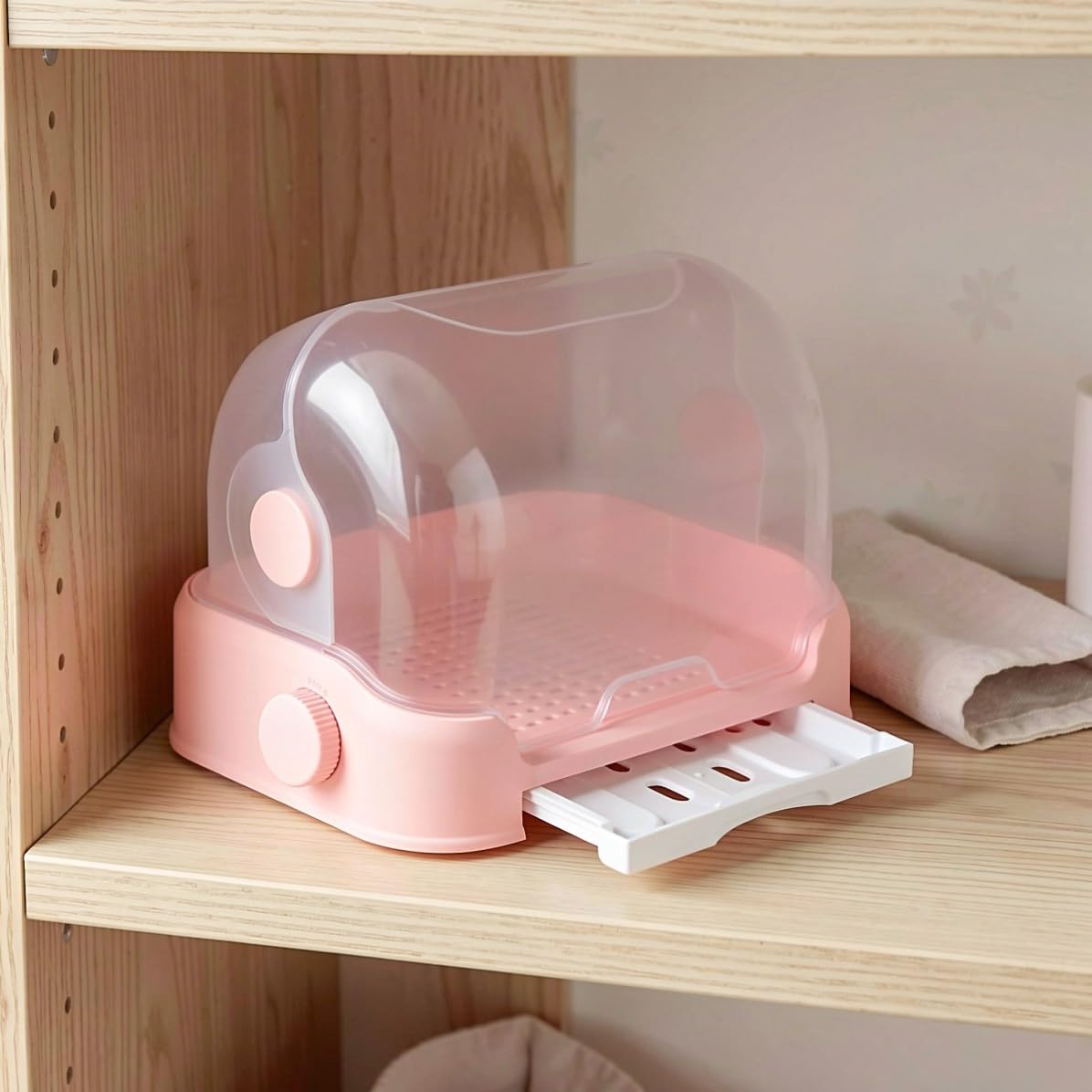 Toddmomy Organizador de Biberones con Tapa y Bandeja de Secado Rosa