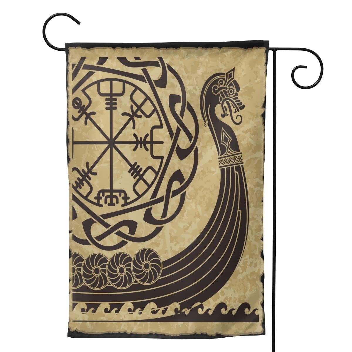 Outdoor Garden Flag, 28''x40'' inches / 70X100CM Flag, Legend Boat Warship of Vikings Drakkar Ancient Scandinavian Norse Runes Vintage Ship Double Sides Print