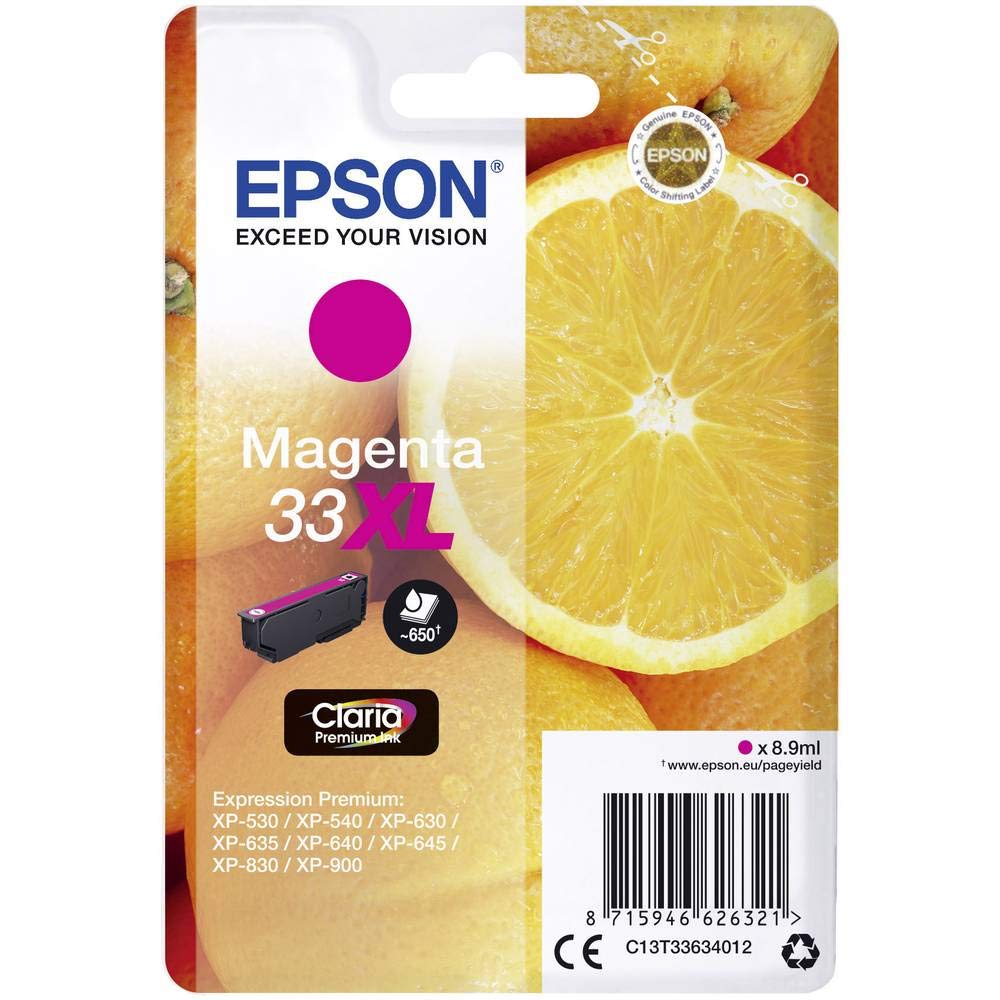 Epson Original Orangen Claria 33XL extra große Einzel-Tintenpatrone Magenta – 1 x 8,9 ml – Original Epson Tintenpatronen für optimale Druckergebnisse