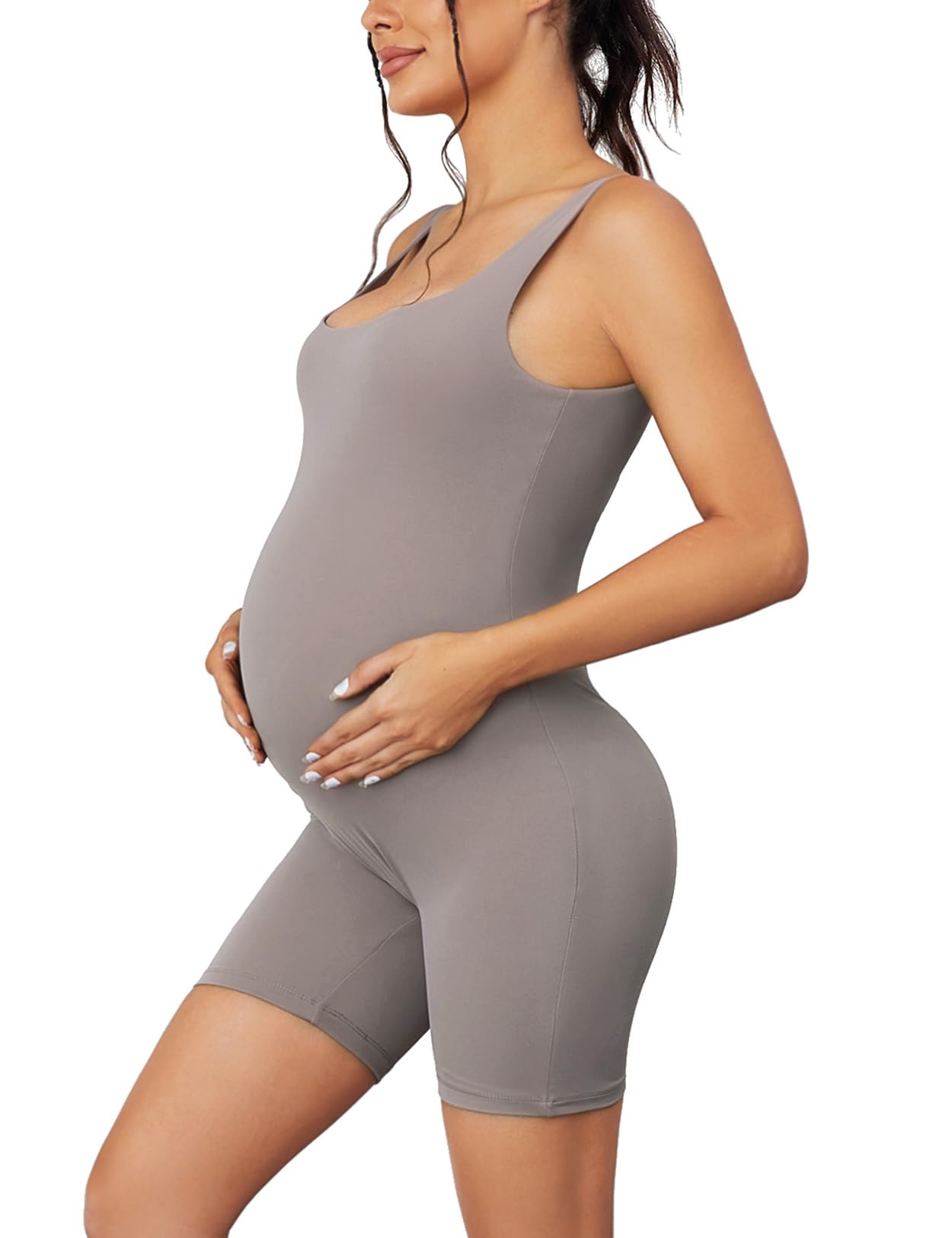 Mutterschaft Jumpsuit Square Neck Workout Mutterschaft Bodysuit Ärmellos Schwangere Strampler