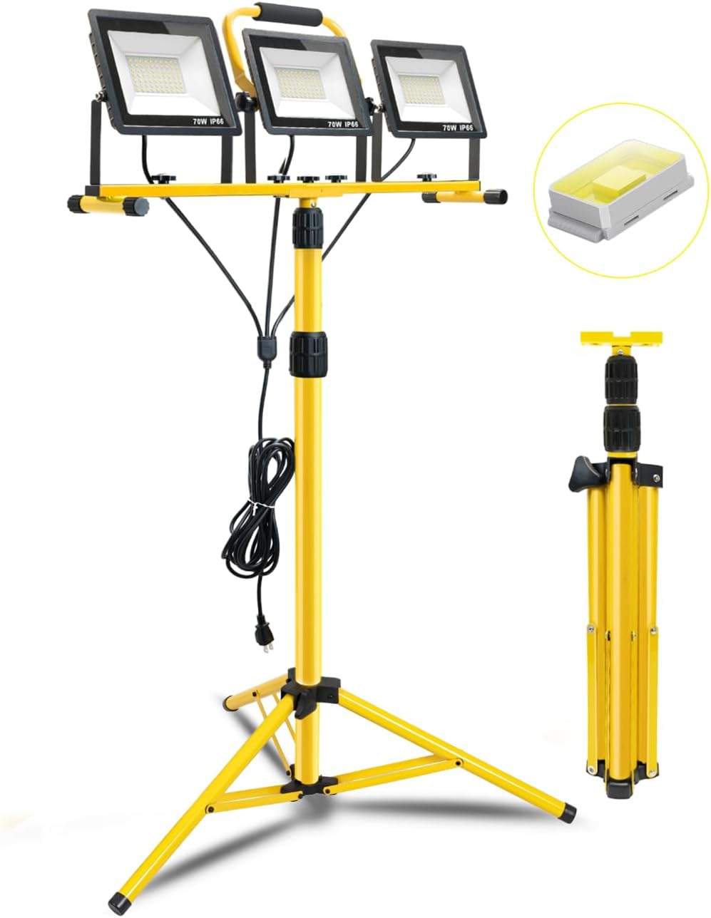 21000 Lumens Work Lights with Foldable Tripod Stand, 3 Head LED Work Light with 360° Adjustable Movement, Waterproof Light with 6500 Kelvin e Color Temperature