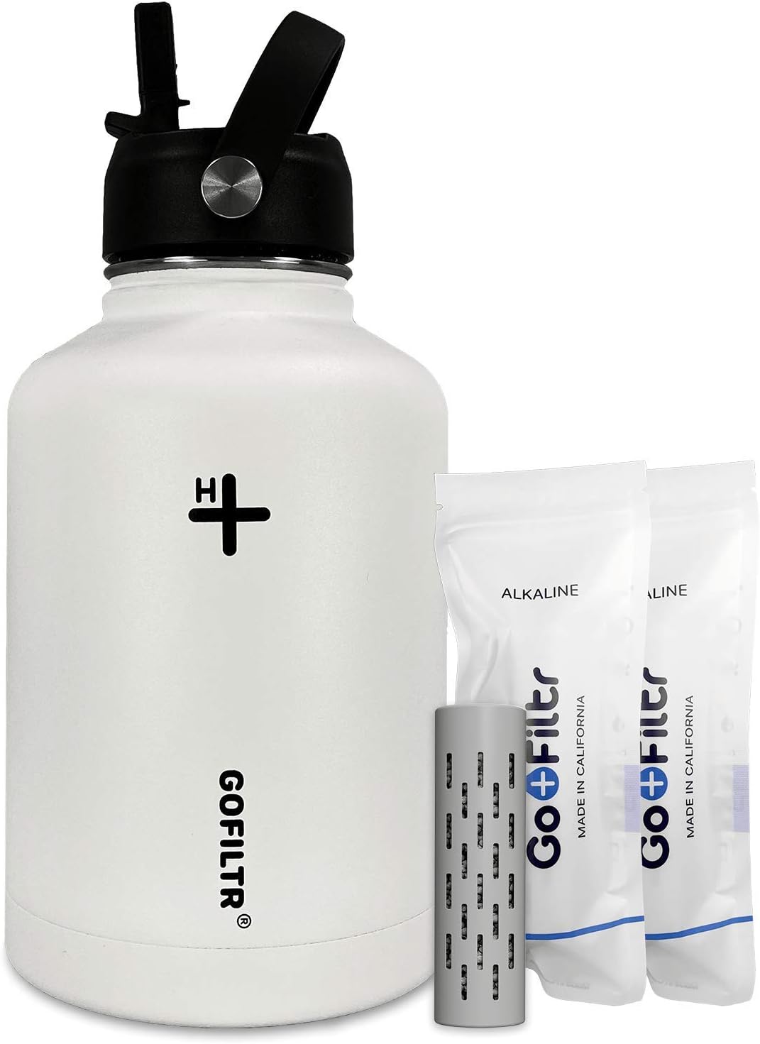 50 oz Alkaline Water Bottle With Straw Lid + Two 9.5 ph Alkaline Water Infusers/Sport Insulated Water Bottle Jug/Creates Alkaline Water, Color: Cotton