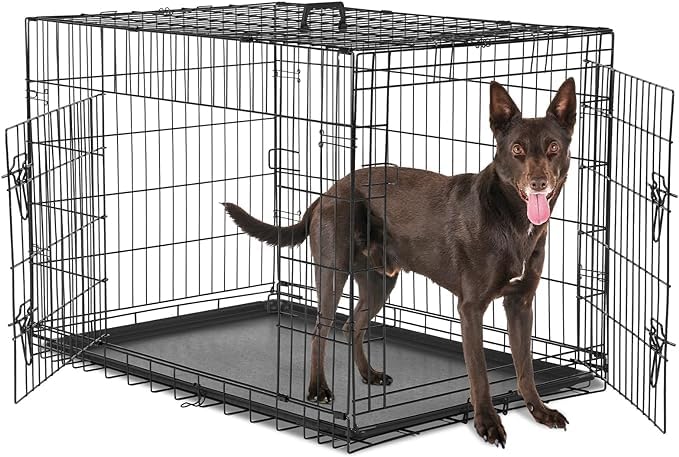 Dog Crate, large Medium Dog Cage with 2 Doors and Removal Tray Folding Metal Pet Training Cage Animal Carriere (36inch)