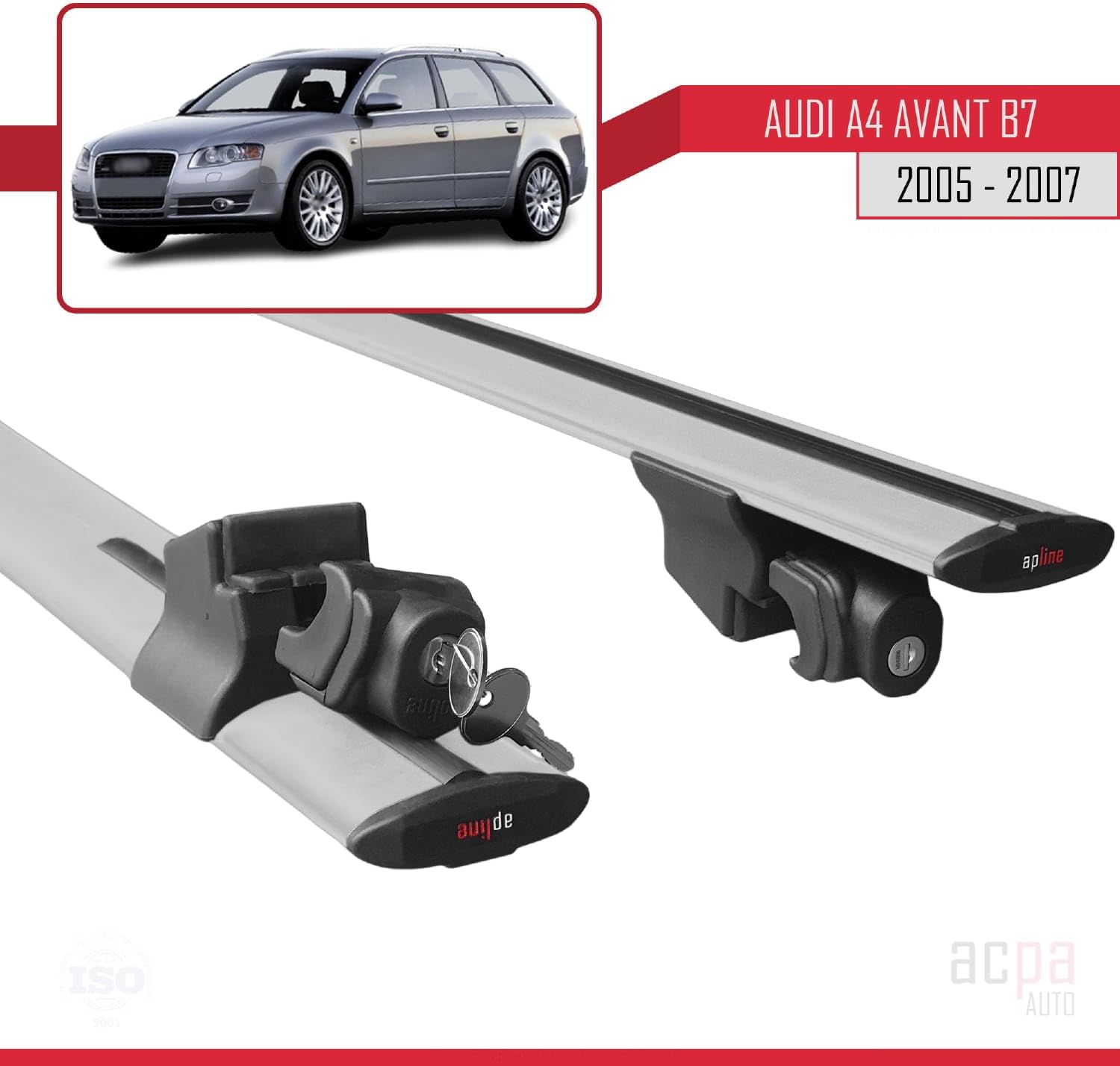 Compatible with Audi A4 (B7) Avant 2004-2008 Roof Rack Hook Pannier Rack with Key Aluminium Grey