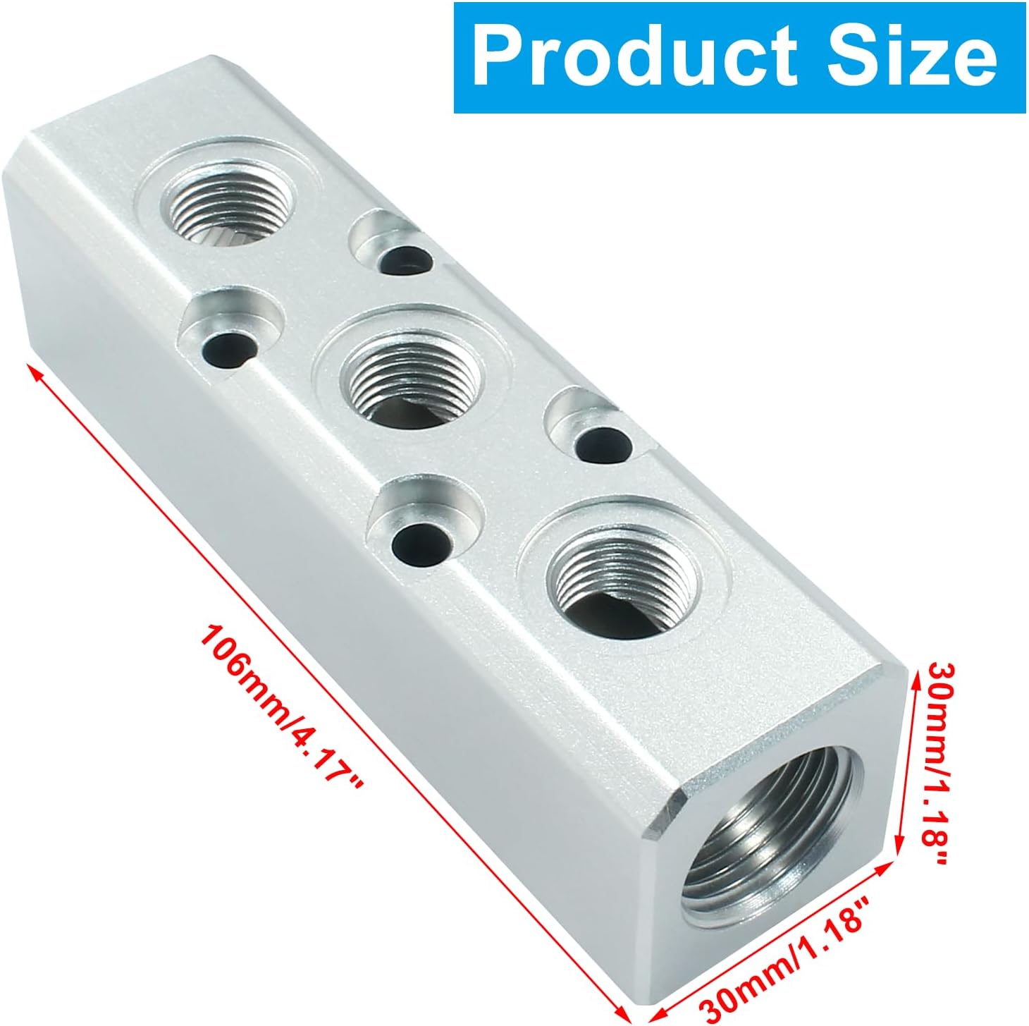 Litoexpe 3 Way Pneumatic Manifold Air Distribution Block, G1/2 Supply Port, G1/4-Inch Output Port, Pneumatic Air Compressor Manifold Fitting