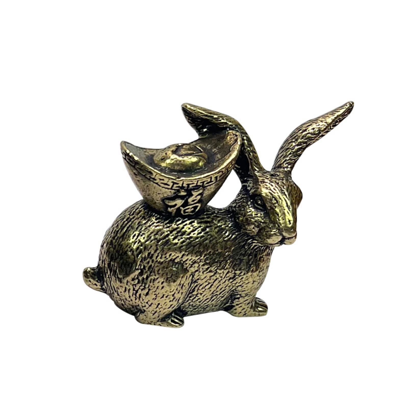 NGDFGR Brass Simulated Zodiac Rabbit Model Miniature Figurines,Fortune Lucky Rabbit Sculpture Crafts Collection Desktop Ornament Home Sand Table Decor Accessories Study Paperwei