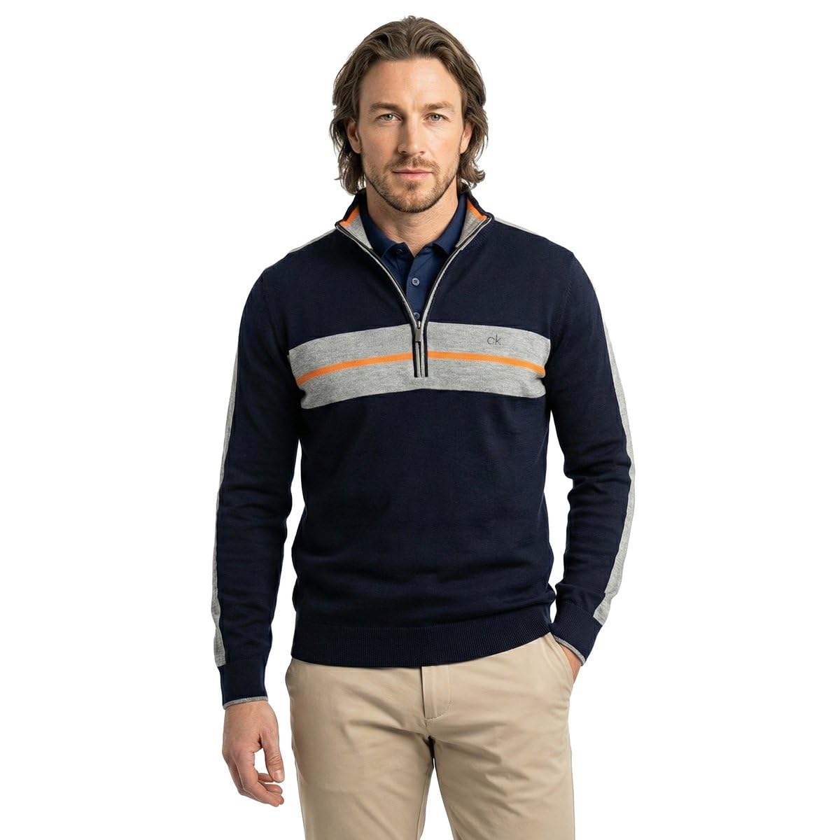 Calvin Klein Golf męski 2022 CK Vertex sweter z zamkiem błyskawicznym, granatowy, M
