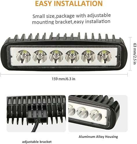 Miniatura 5 de Yibid Motocicleta Lámpara de Trabajo LED de Conducción de 18W Luz Delantera Antiniebla con Cable de 3 Hilos Freno Intermitente de Repuesto para